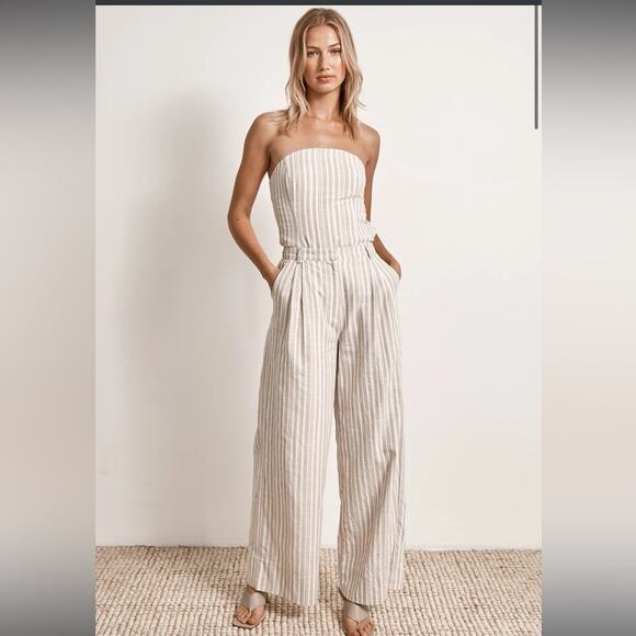 mon renn illusion white & tan stripe wide leg linen trouser pants size small NEW - Picture 12 of 12